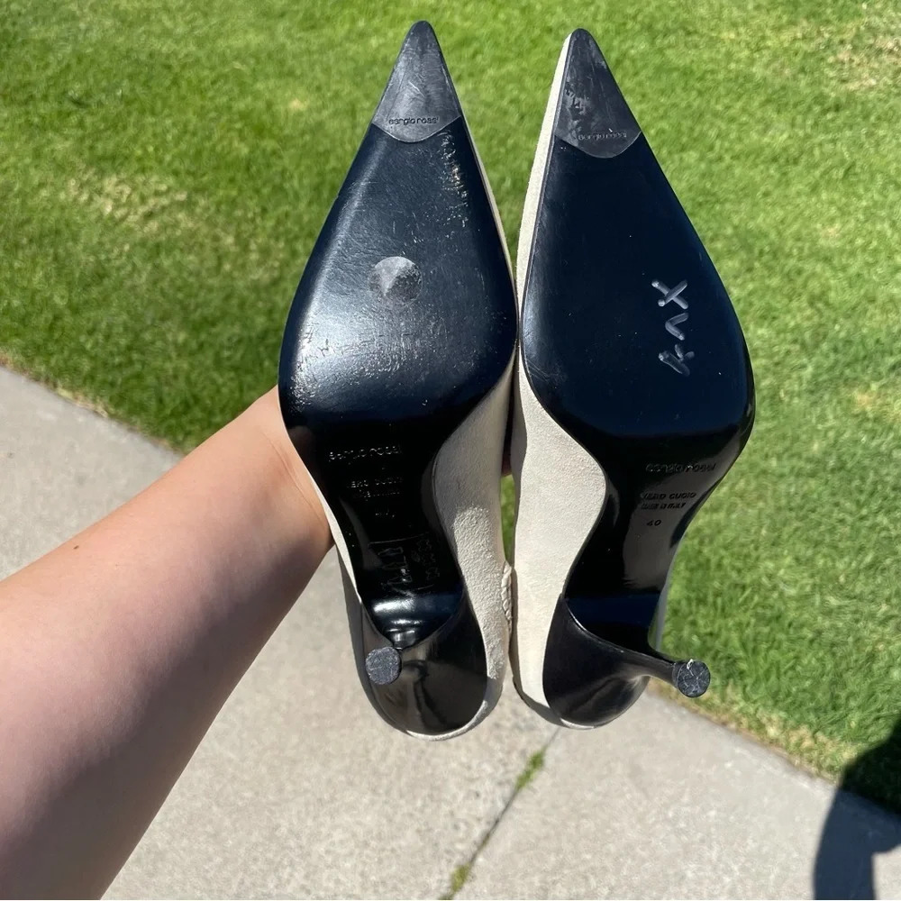 Rare⭐️ EUC Sergio Rossi Leather Suede Pointed Toe Pumps Size 10 - Picture 11 of 15